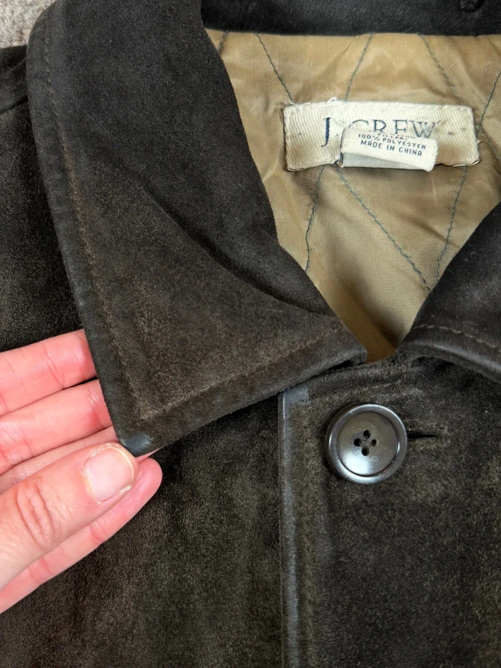 J Crew Brown Suede Leather Button Front Collared Harrington Jacket Men’s M Heavy